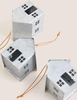 

Pack de 3 adornos colgantes de cabañas metálicos - Silver Mix, Silver Mix