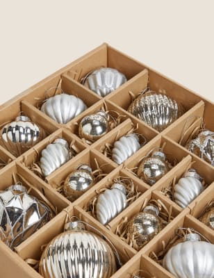 

20 Pack Silver Glamour Baubles - Silver Mix, Silver Mix