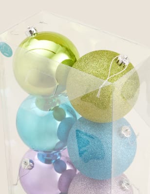 

10 Pack Oversized Shatterproof Baubles - Multi, Multi