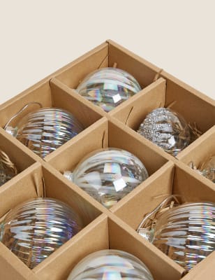 

9 Pack Silver Glass Glamour Baubles - Silver Mix, Silver Mix