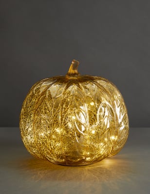 

M&S Collection Adorno de calabaza grande de vidrio que se ilumina - Naranja, Naranja