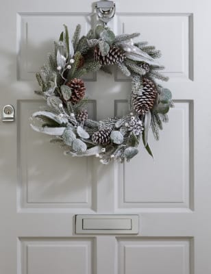 

M&S Collection Pre-Lit Snowy Pine Wreath - White Mix, White Mix