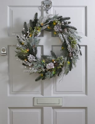 

M&S Collection Pre-Lit Snowy Pine Cone Wreath - White Mix, White Mix