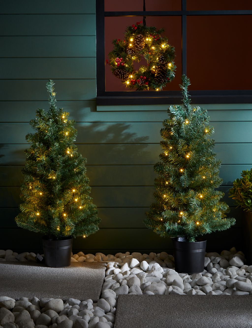 3pk Pre-Lit Christmas Tree & Wreath Door Decoration Set image 1