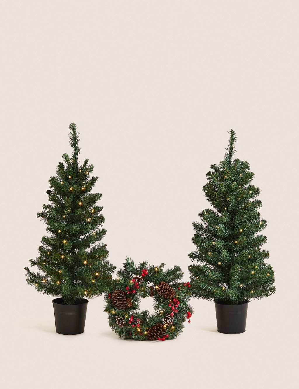 3pk Pre-Lit Christmas Tree & Wreath Door Decoration Set image 2