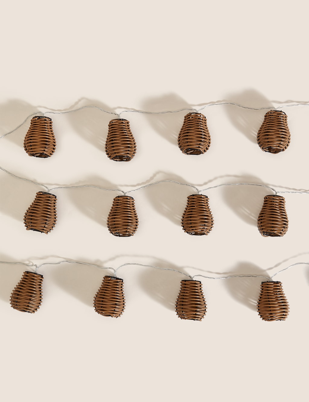 16 Wicker Outdoor Battery String Lights