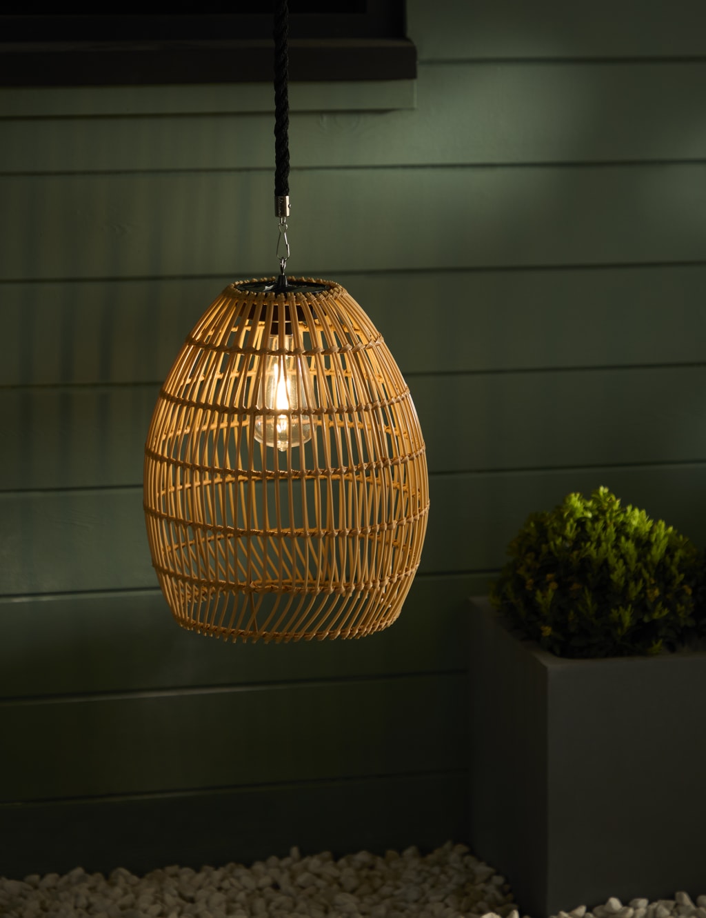 Rattan Effect Outdoor Solar Pendant Light