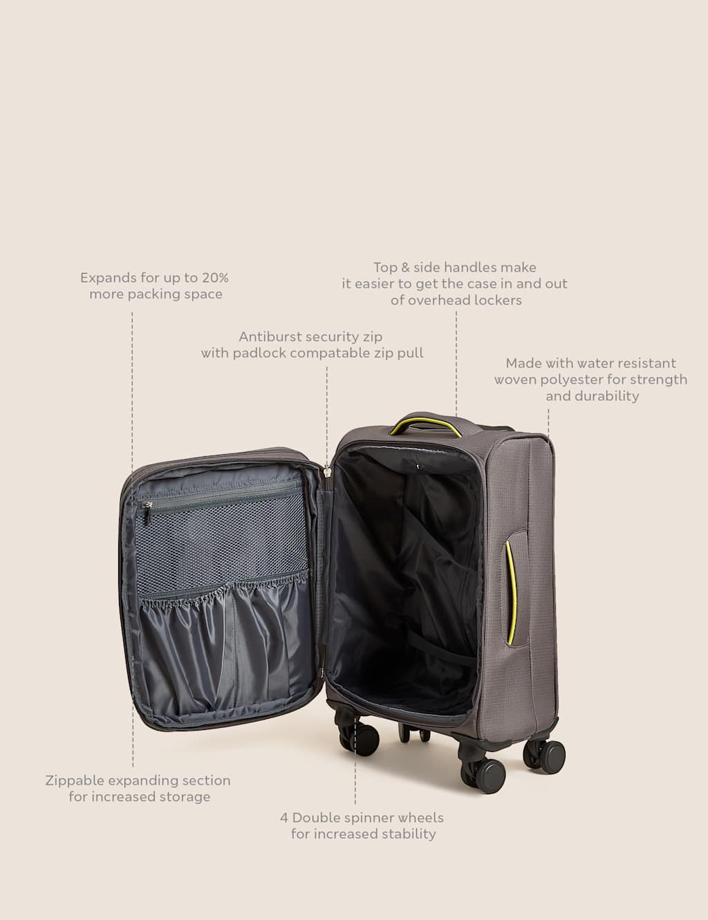 Seville 4 Wheel Soft Cabin Suitcase image 8