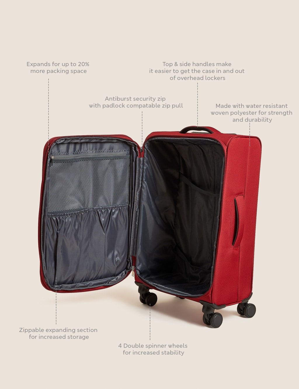 Seville 4 Wheel Soft Medium Suitcase image 8