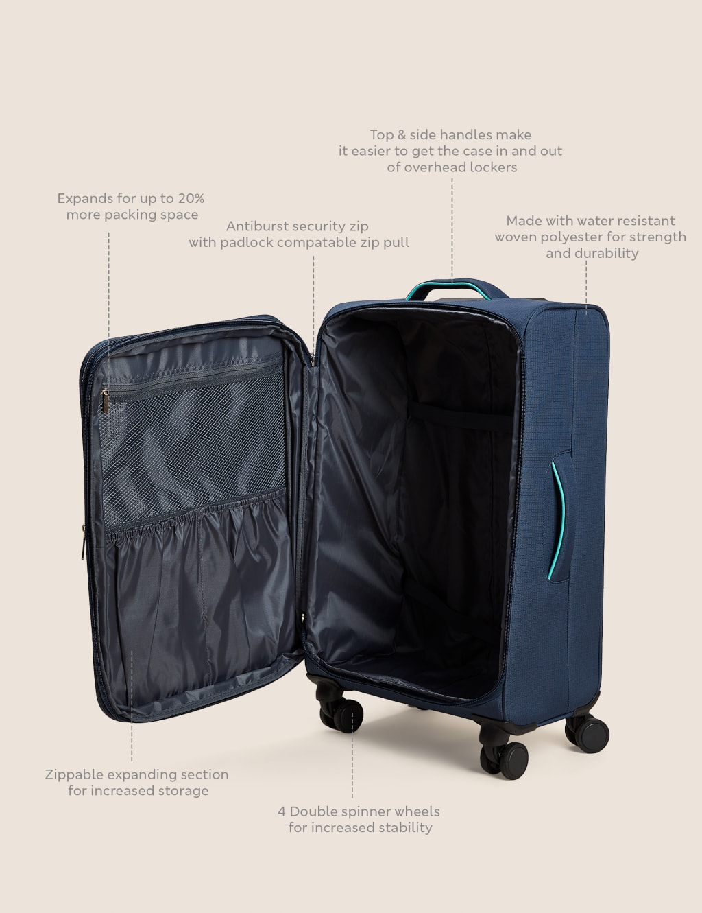 Seville 4 Wheel Soft Medium Suitcase image 6