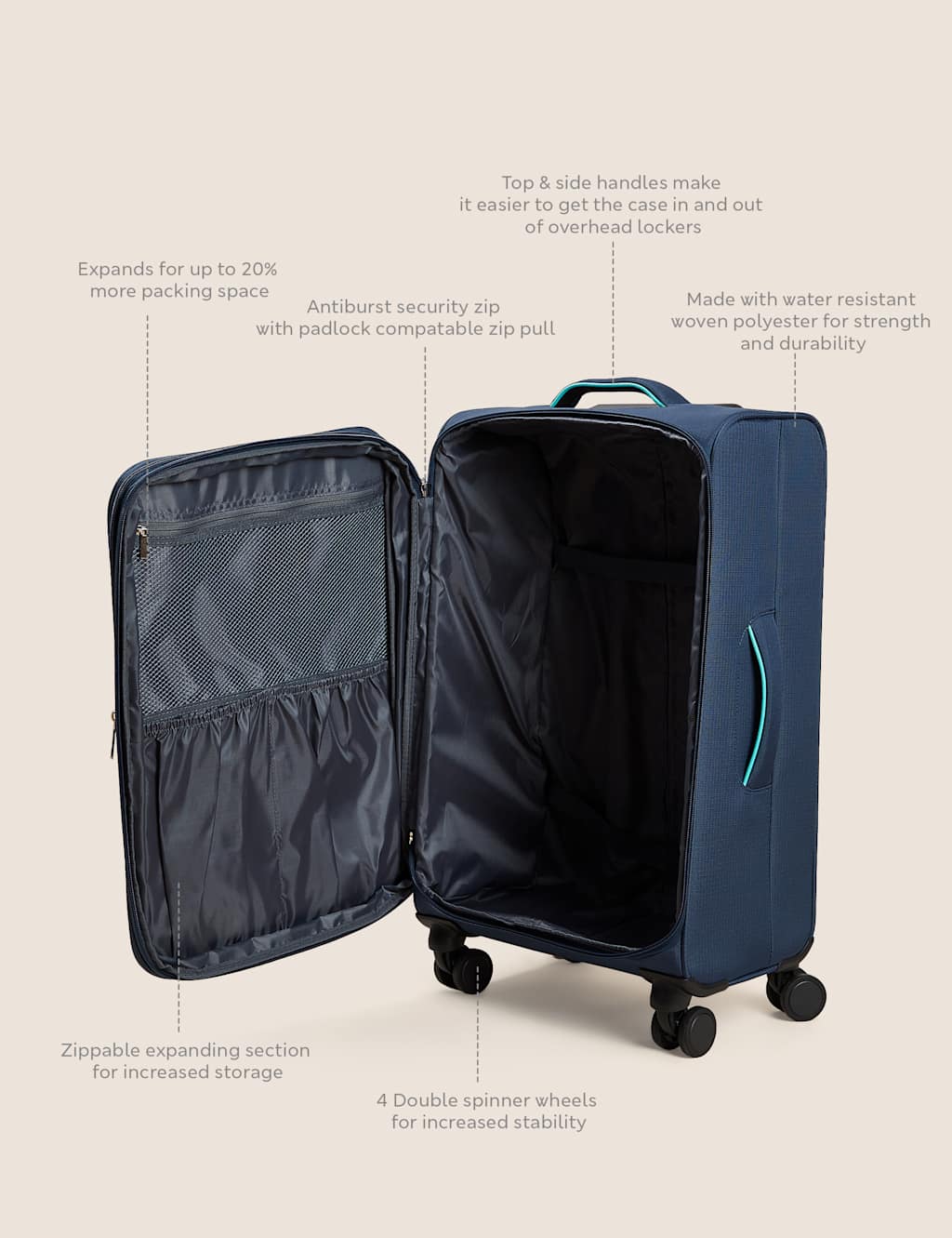 Seville 4 Wheel Soft Medium Suitcase image 8