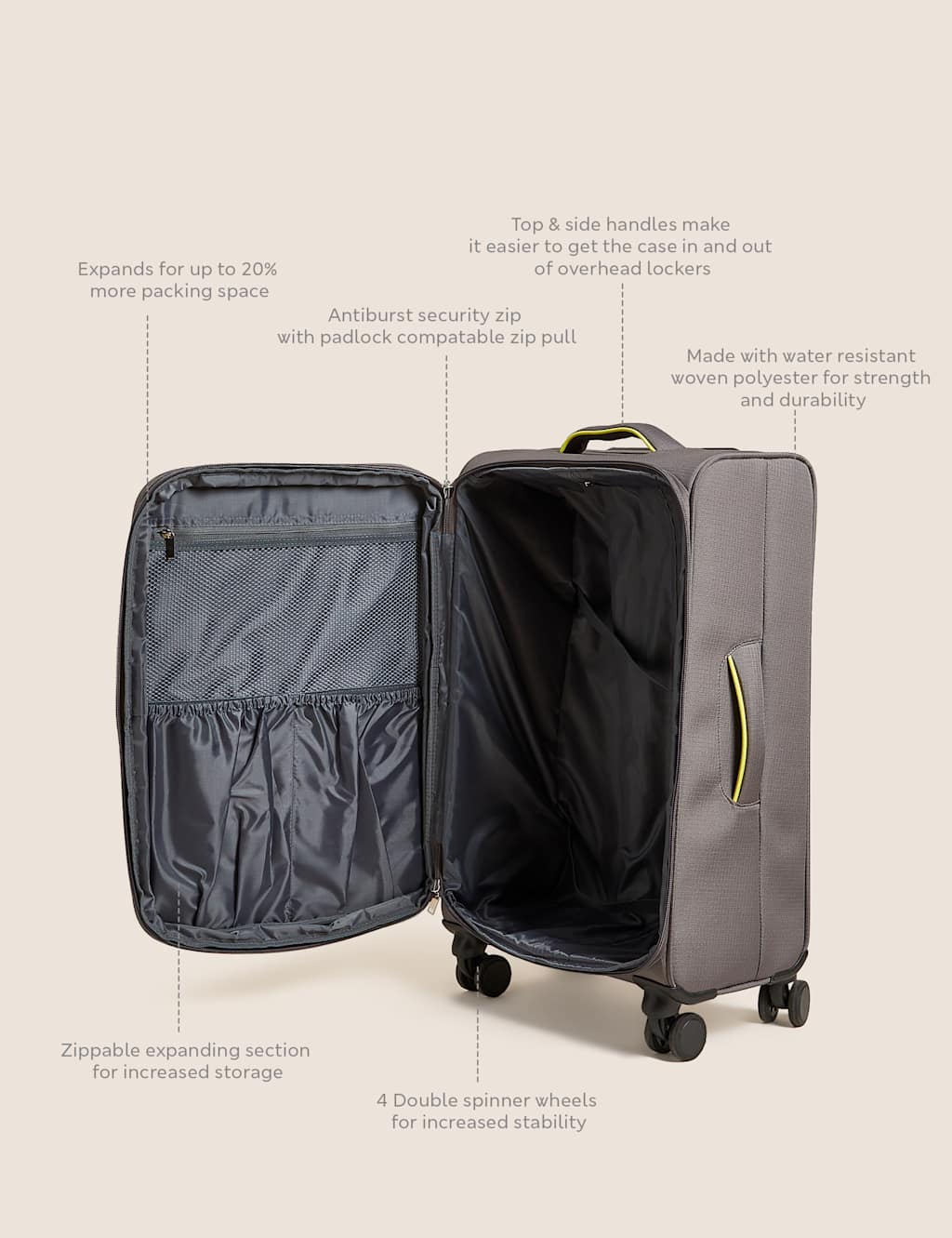Seville 4 Wheel Soft Medium Suitcase image 8