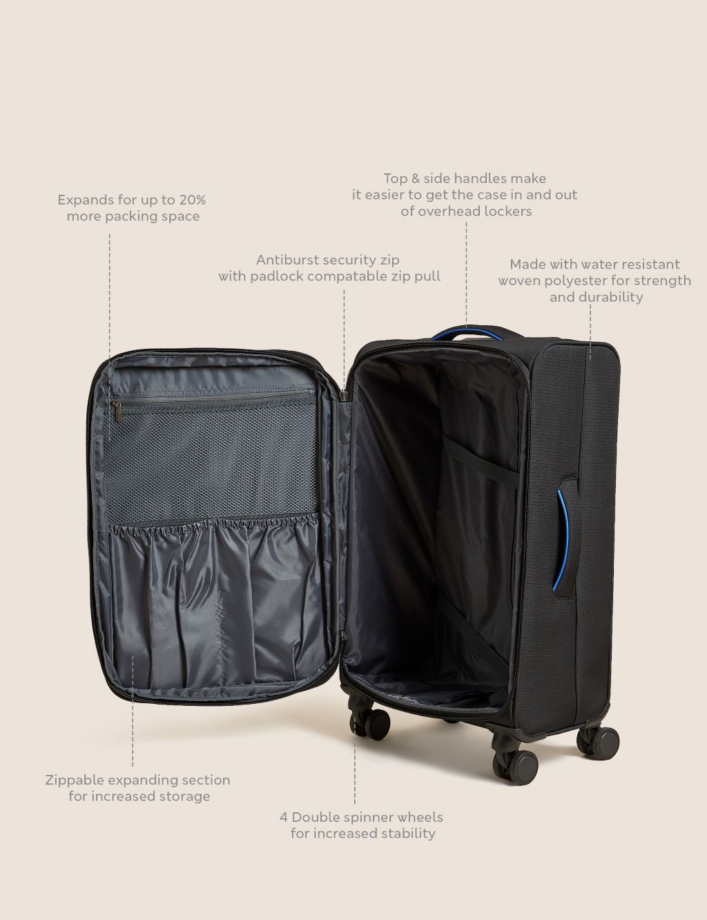 Seville 4 Wheel Soft Medium Suitcase image 6