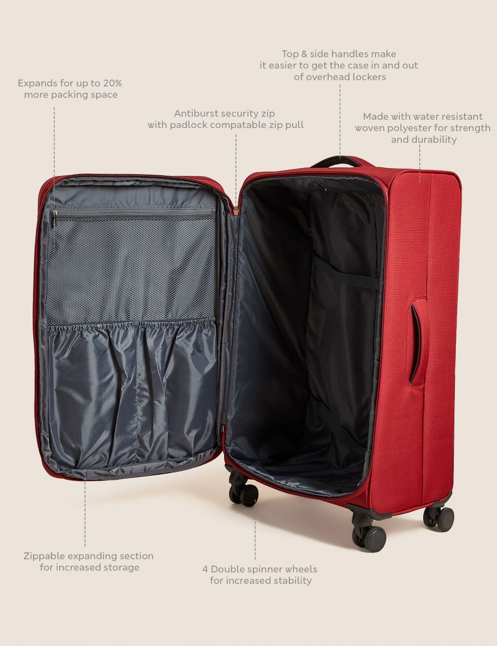 Seville 4 Wheel Soft Large Suitcase image 6