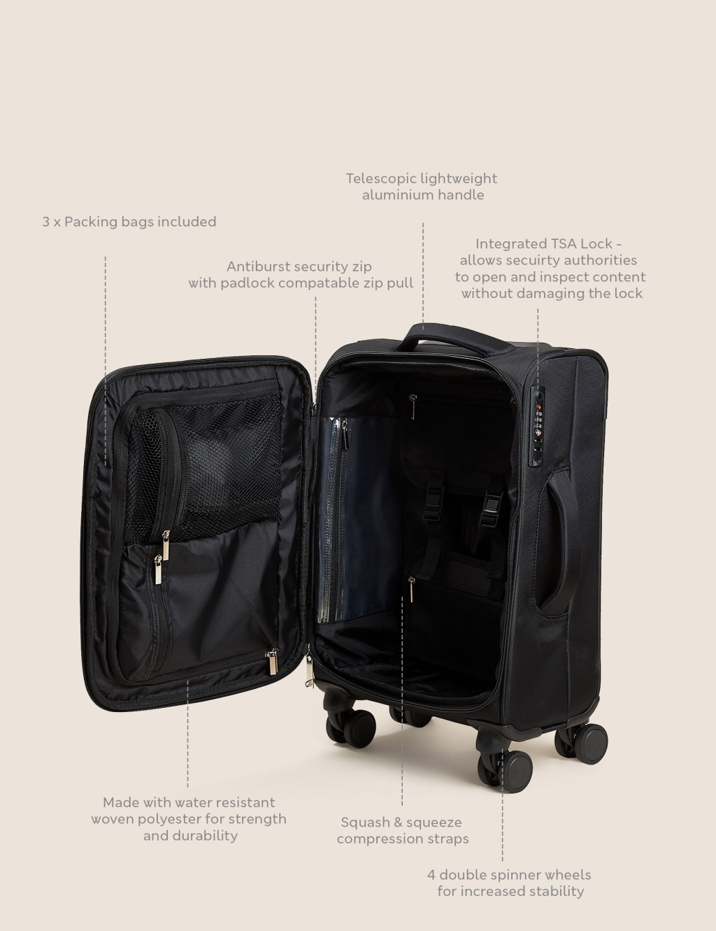 Lyon 4 Wheel Soft Cabin Suitcase image 6