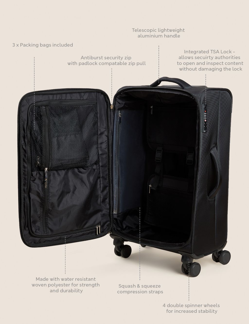 Lyon 4 Wheel Soft Medium Suitcase image 8