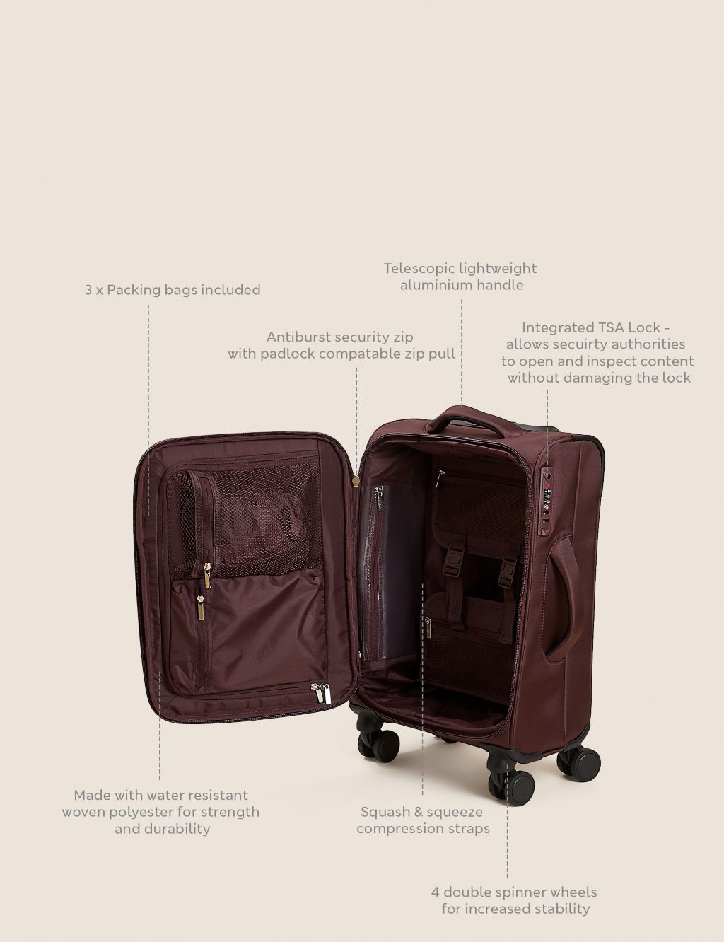 Lyon 4 Wheel Soft Large Suitcase image 6
