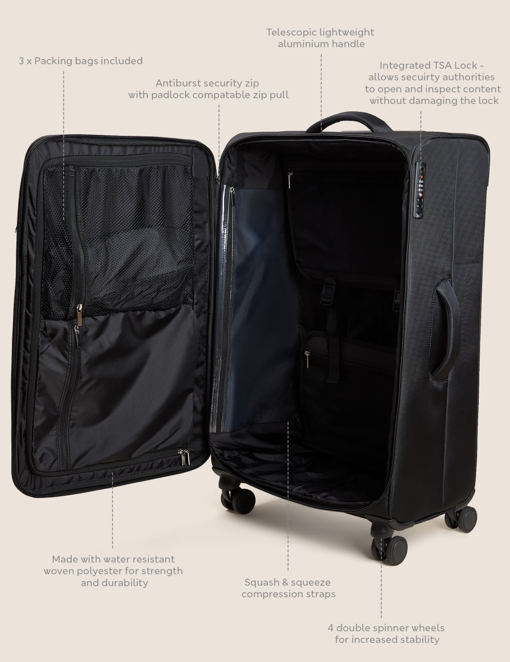 Lyon 4 Wheel Soft Large Suitcase image 8