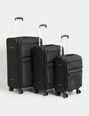 M&S Set of 3 Montreal 4 Wheel Soft Suitcases - Black, Black