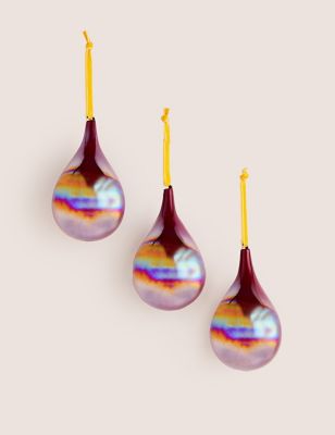 3 Pack Iridescent Droplet Christmas Baubles - MY