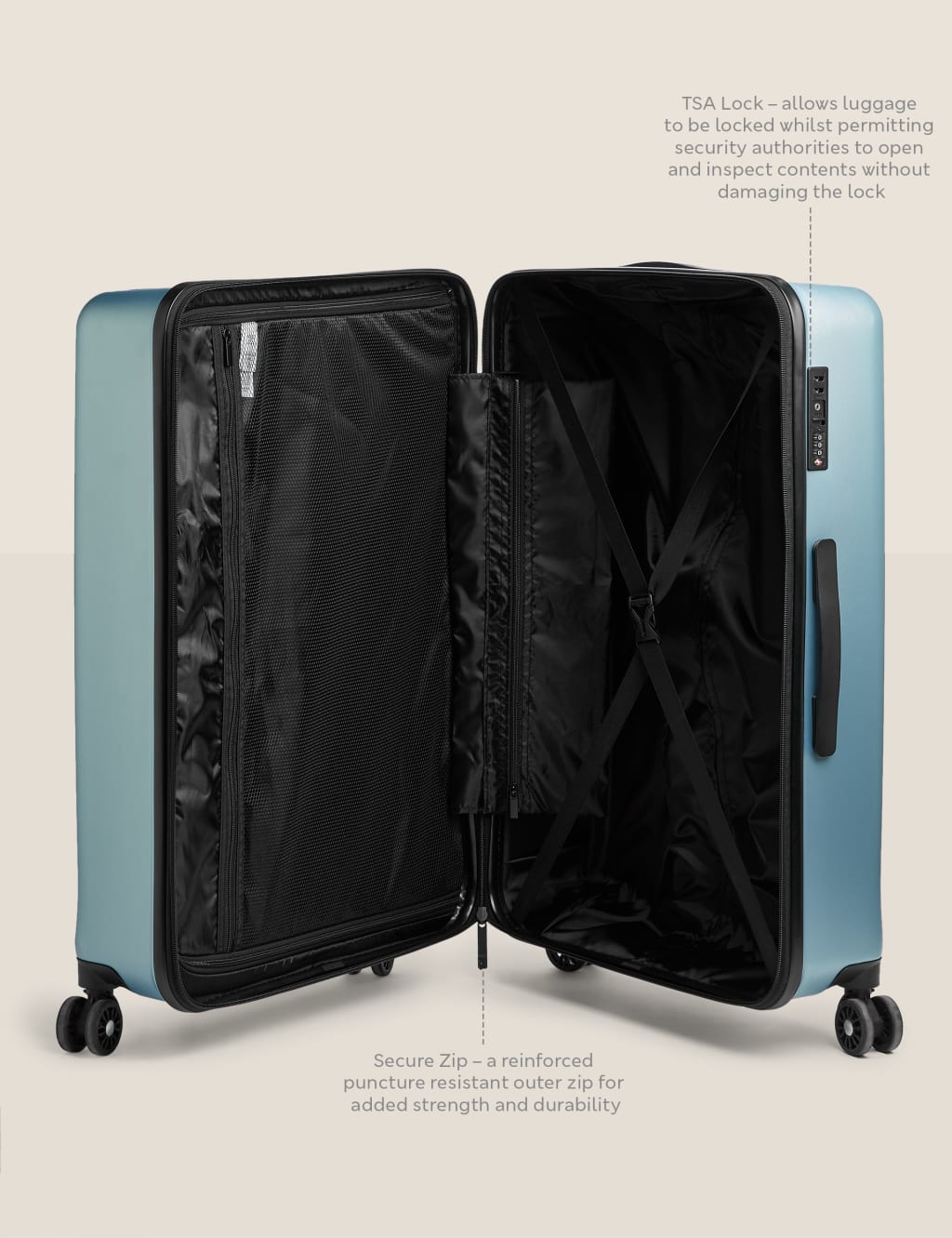 Set of 3 Lisbon 4 Wheel Hard Shell Suitcases image 7