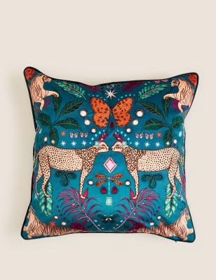 

M&S Collection Velvet Cheetah Embroidered Cushion - Teal Mix, Teal Mix