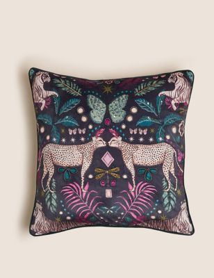 M&S Velvet Cheetah Embroidered Cushion - Multi, Multi,Teal Mix