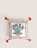 Linen Blend Floral Embroidered Cushion