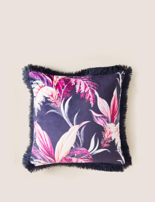 

M&S Collection Velvet Floral Fringed Cushion - Navy Mix, Navy Mix