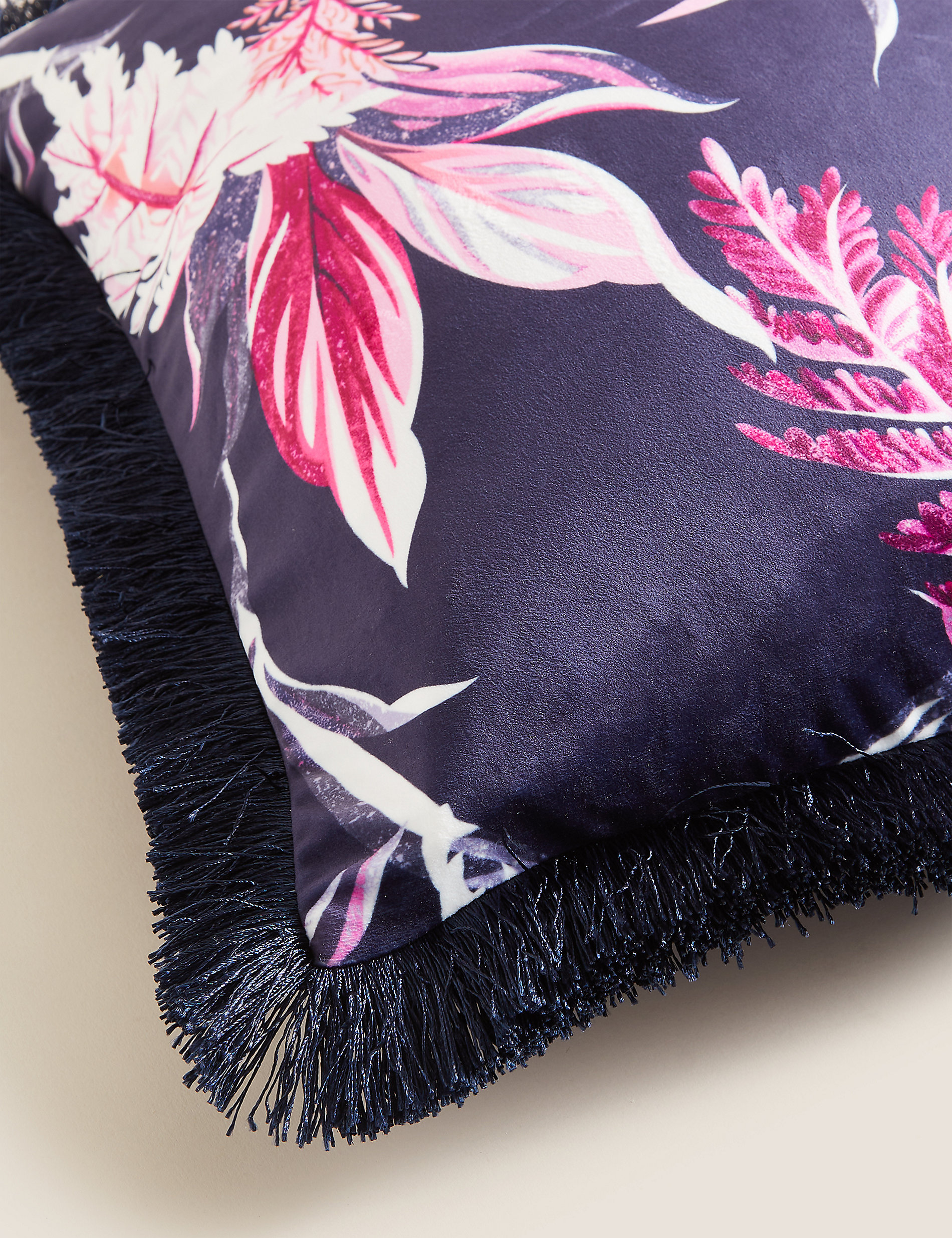 Velvet Floral Fringed Cushion