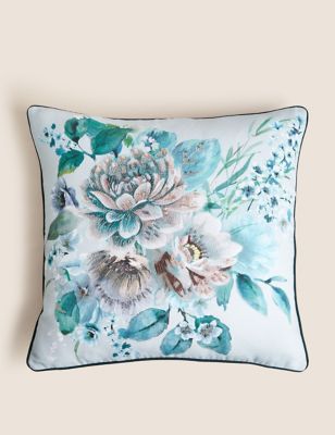 M&S Pure Cotton Blossom Floral Cushion - Duck Egg, Duck Egg