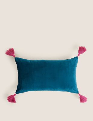 

M&S Collection Velvet Embroidered Tassel Bolster Cushion - Teal Mix, Teal Mix