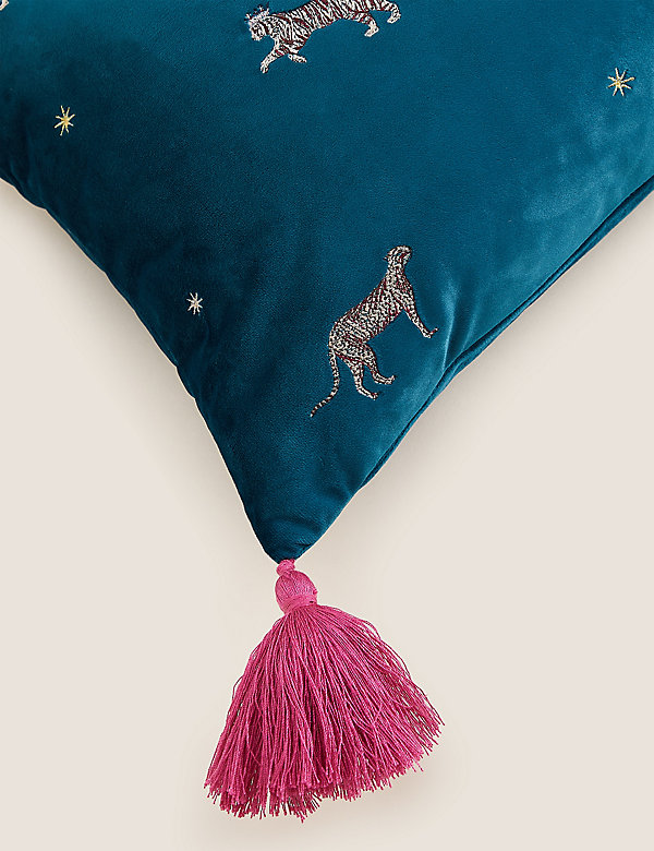 Velvet Embroidered Tassel Bolster Cushion