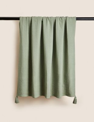 M&S X Fired Earth Casablanca Collection Maarif Stitched Throw - Weald Green, Weald Green,Malm