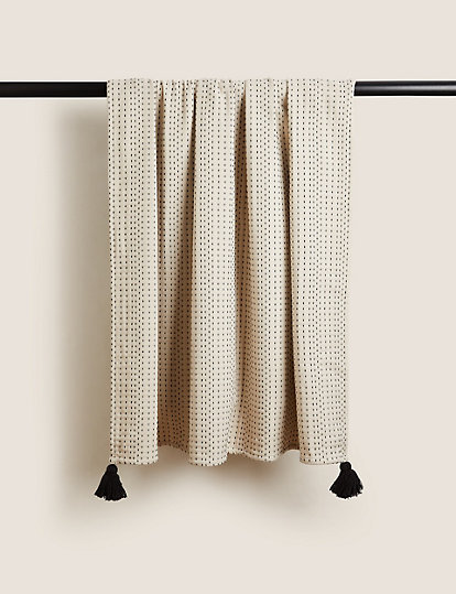 M&S X Fired Earth Casablanca Collection Maarif Stitched Throw - 1Size - Natural, Natural