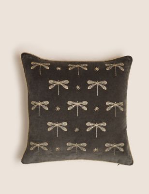 

M&S Collection Pure Cotton Velvet Embroidered Cushion - Dark Charcoal, Dark Charcoal