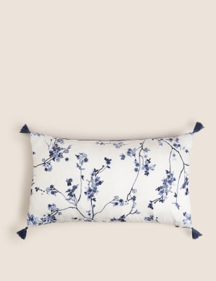 

M&S Collection Pure Cotton Trailing Cherry Blossom Bolster Cushion - Blue Mix, Blue Mix