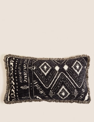 M&S Chenille Patterned Bolster Cushion - Charcoal, Charcoal