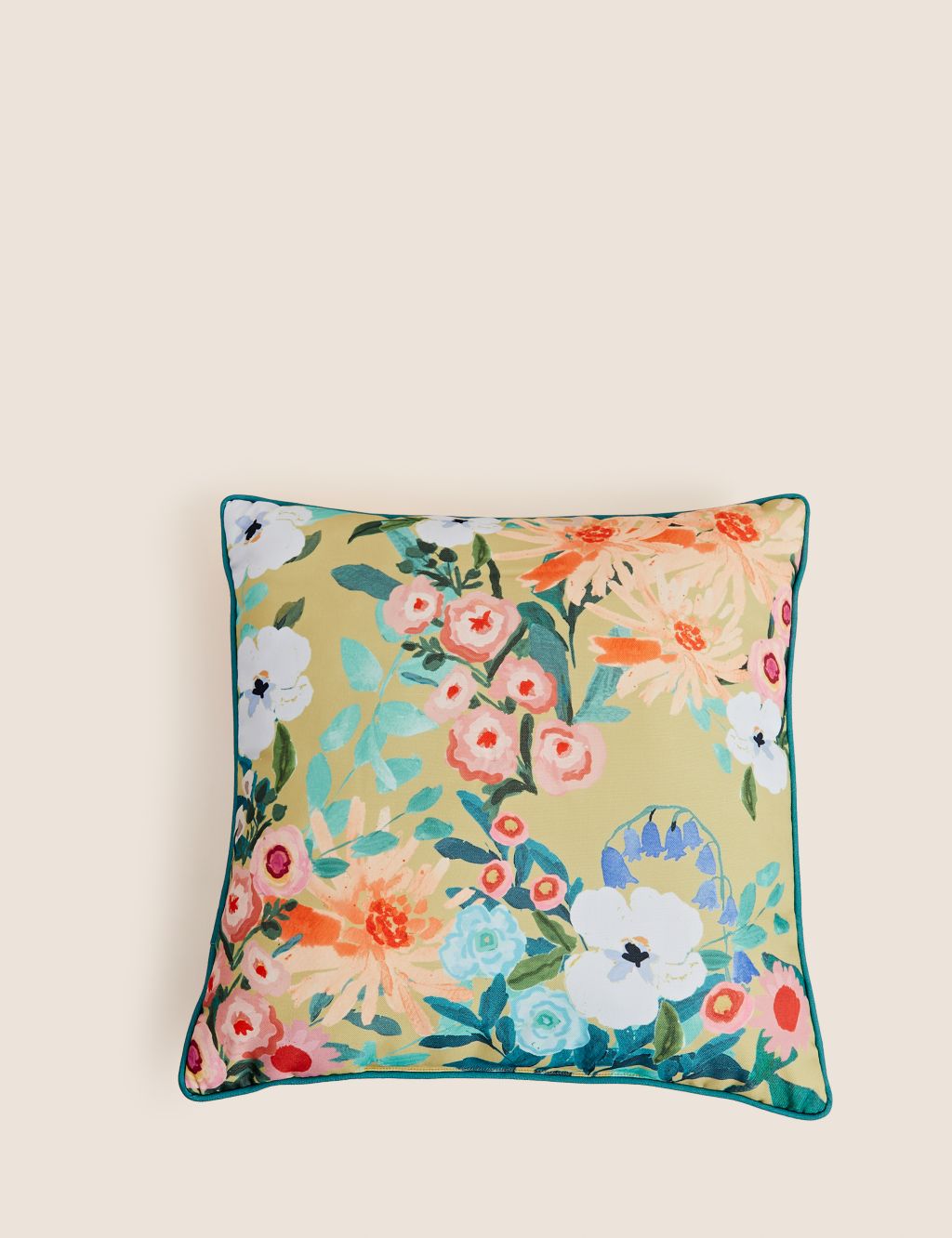 Set of 2 Floral Piped Outdoor Cushions