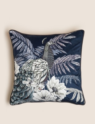 Velvet Embroidered Peacock Cushion - NO