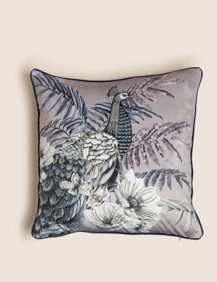 

M&S Collection Velvet Embroidered Peacock Cushion - Lilac Mix, Lilac Mix