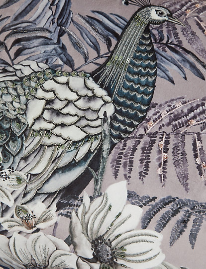 Velvet Embroidered Peacock Cushion