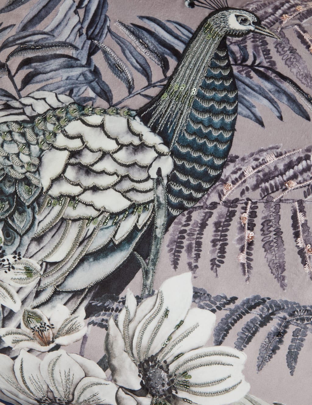Velvet Embroidered Peacock Cushion image 3