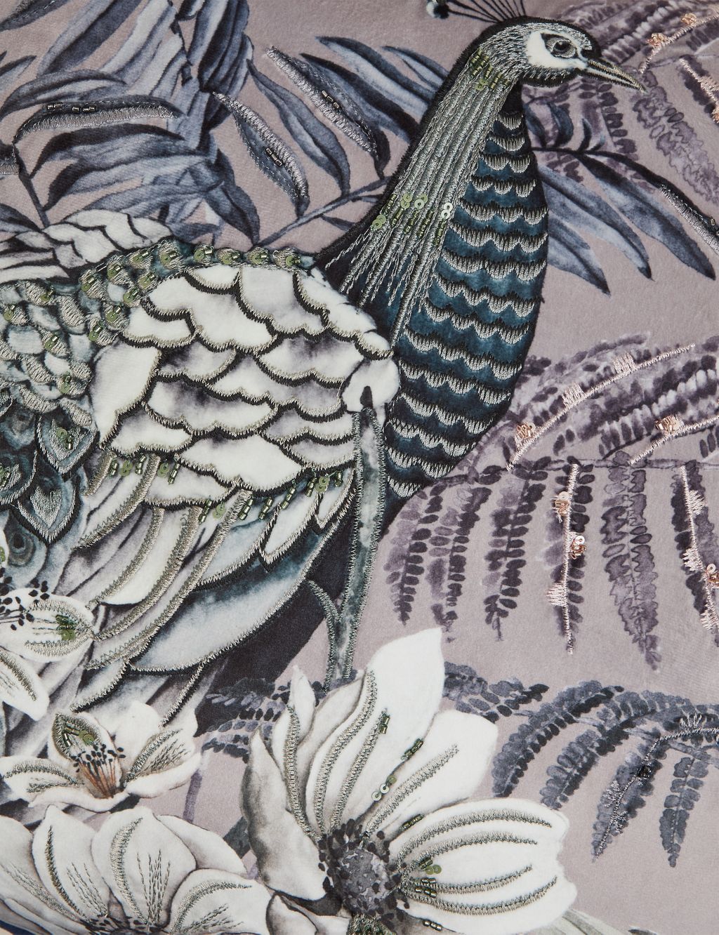 Velvet Embroidered Peacock Cushion image 4