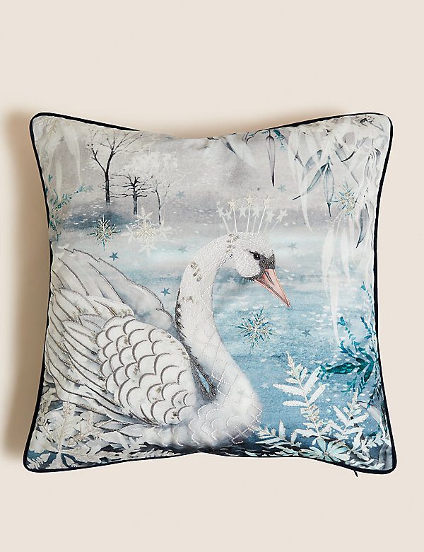 Velvet Swan Embellished Cushion - MV