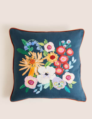 

M&S Collection Cotton Rich Floral Embroidered Cushion - Navy Mix, Navy Mix