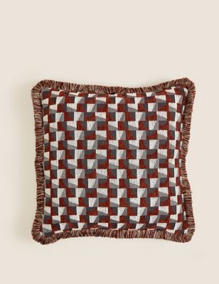 

M&S Collection Chenille Geometric Cushion - Rust Mix, Rust Mix