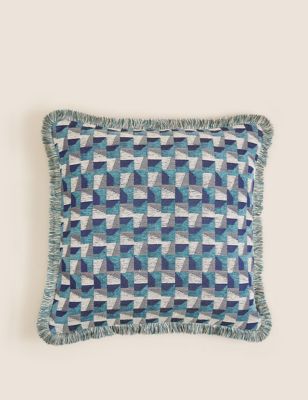 

M&S Collection Chenille Geometric Cushion - Teal Mix, Teal Mix