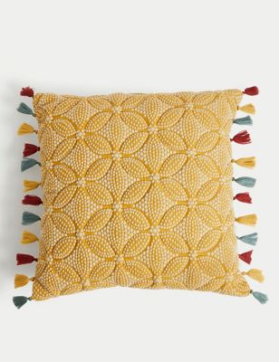 Pure Cotton Geometric Embroidered Cushion - DK