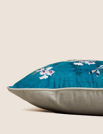 Velvet Hummingbird Embellished Cushion